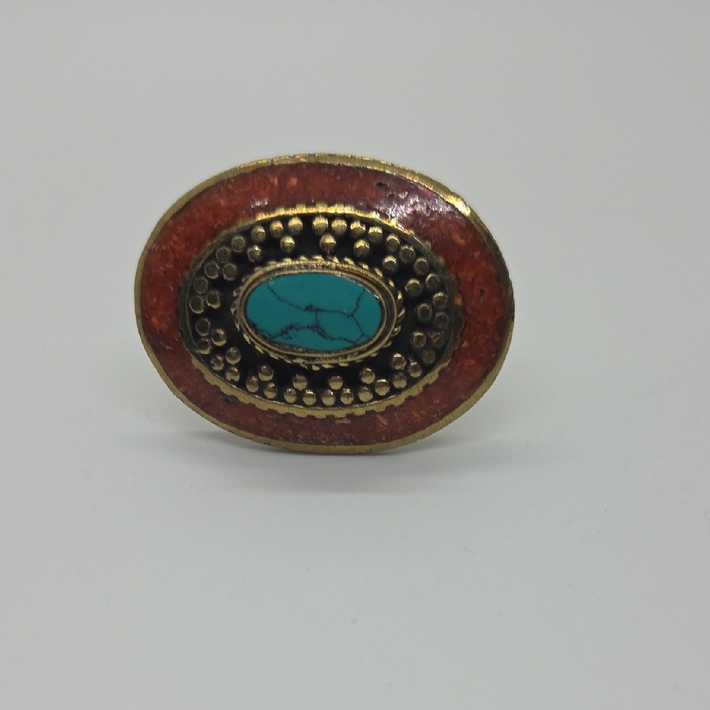 Turquoise and Gold Oval Ring - Picture 5 of 5